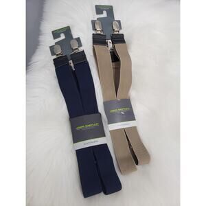 LOT 2 NEW KHAKI & NAVY BLUE John Bartlett Statements Suspenders Fits Sizes S - L